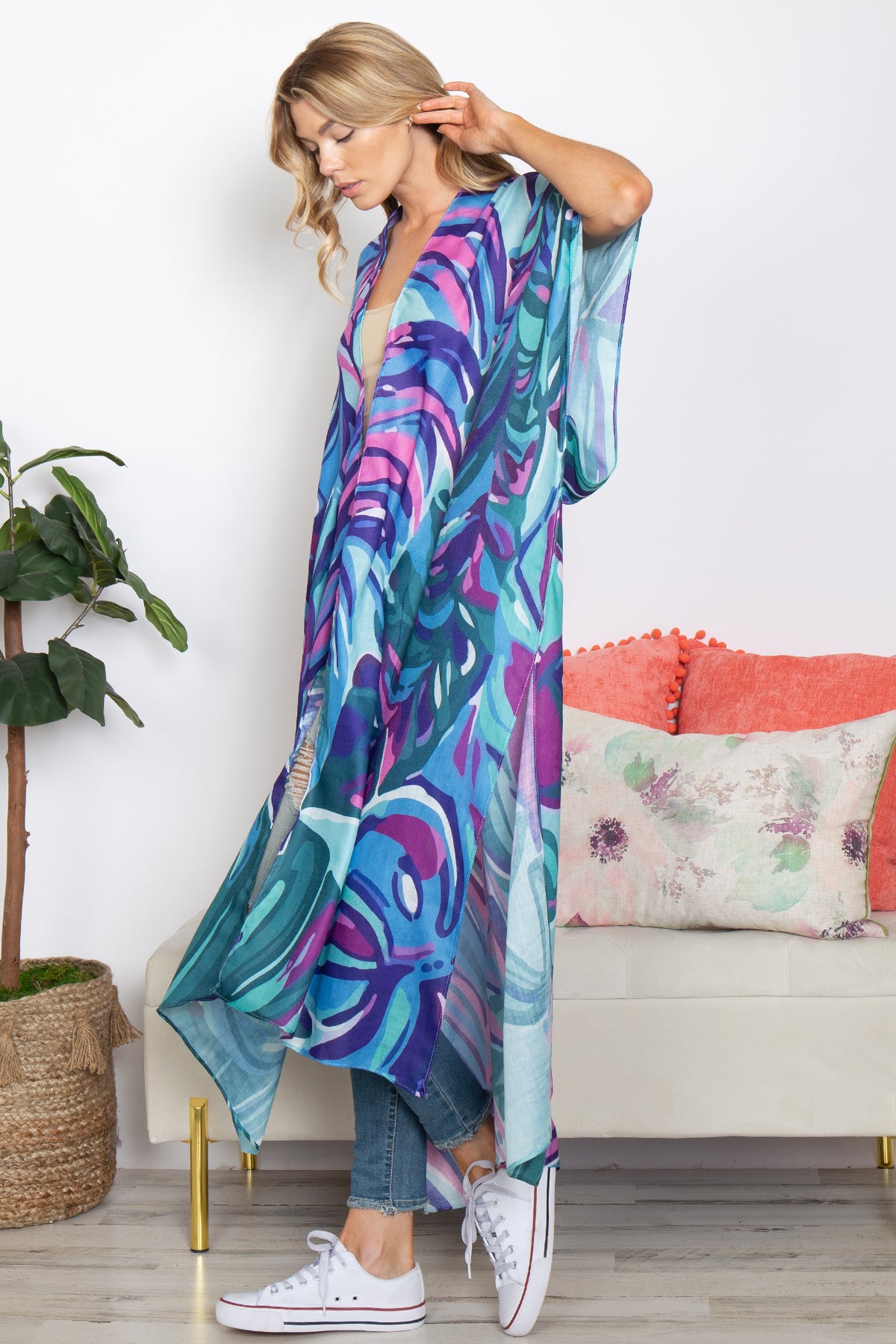 ABSTRACT PRINT SUMMER LONG KIMONO