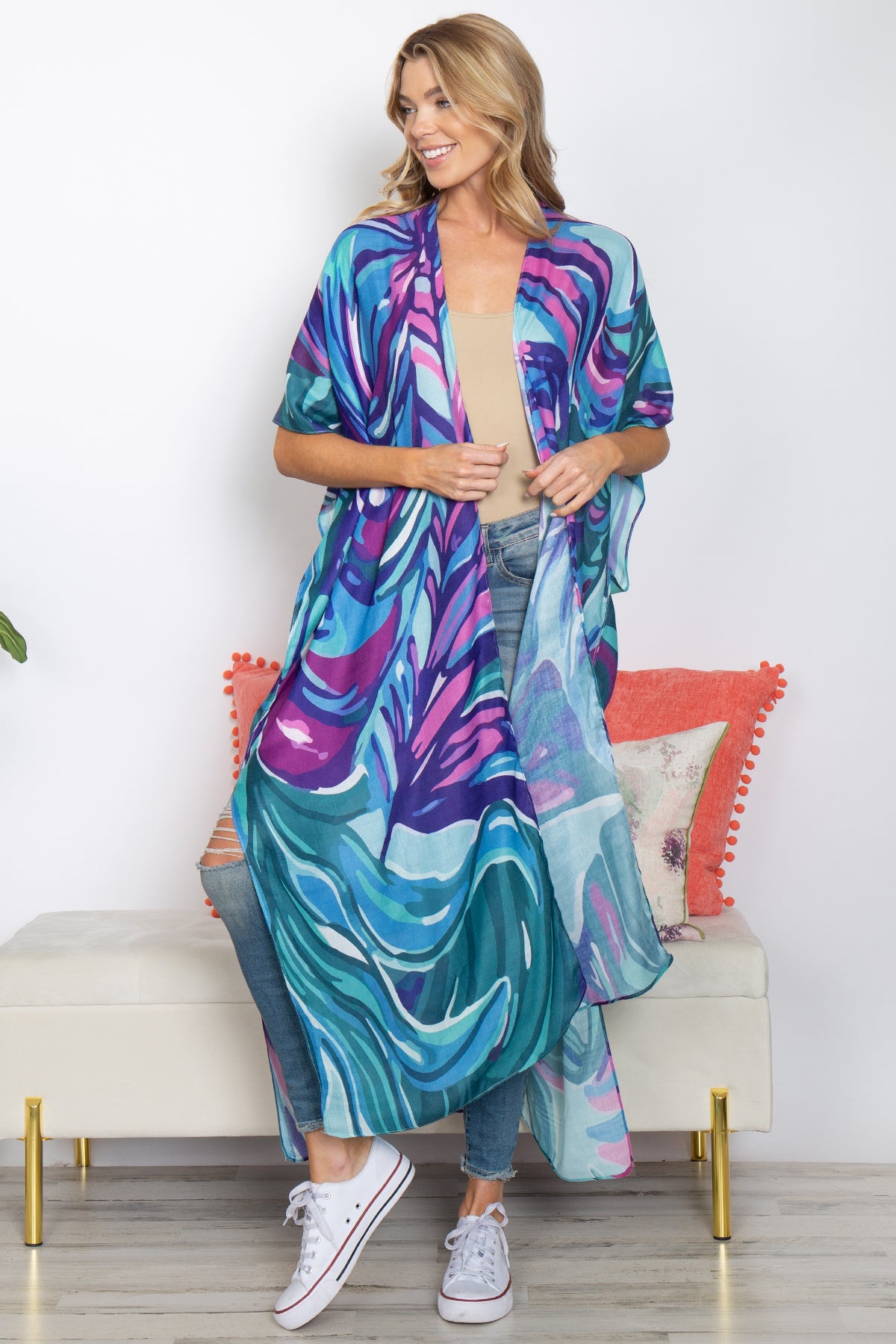 ABSTRACT PRINT SUMMER LONG KIMONO