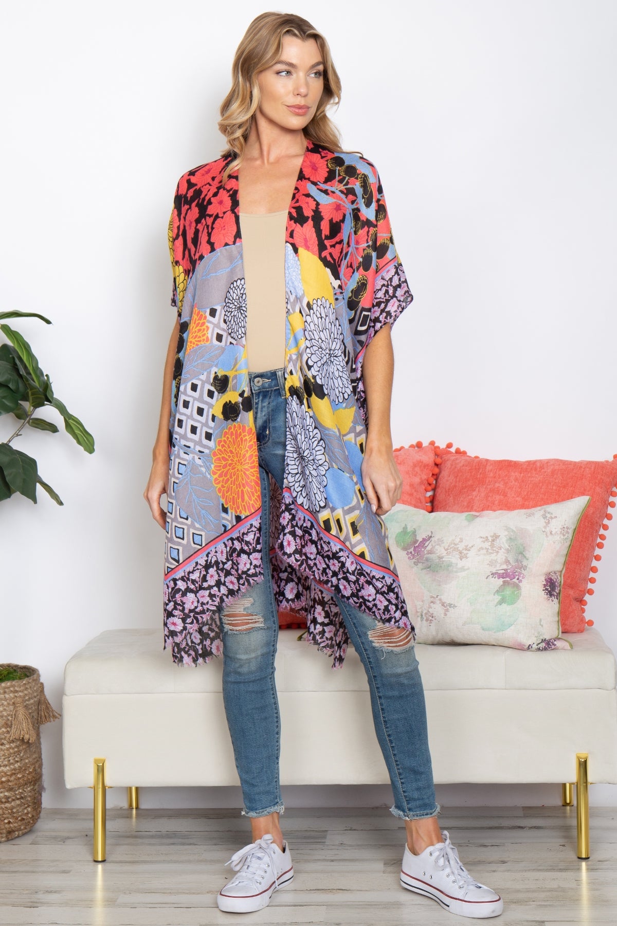 MULTI PATTERN FLOWER OPEN FRONT KIMONO (NOW $4.50 ONLY!)