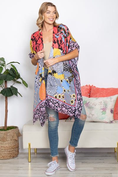 MULTI PATTERN FLOWER OPEN FRONT KIMONO (NOW $4.50 ONLY!)