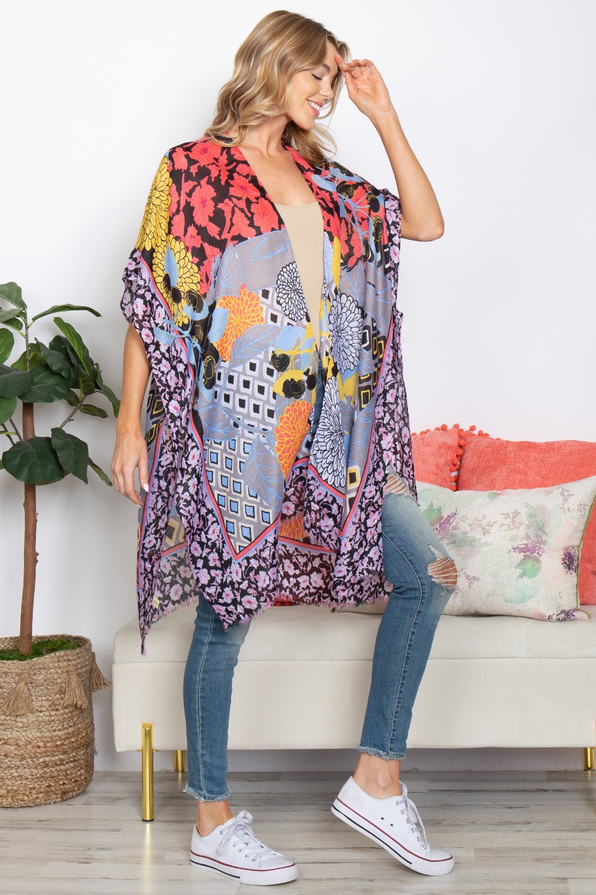 MULTI PATTERN FLOWER OPEN FRONT KIMONO (NOW $4.50 ONLY!)