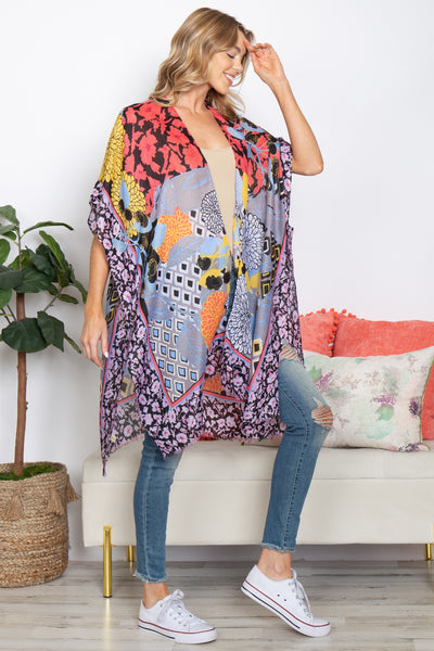 MULTI PATTERN FLOWER OPEN FRONT KIMONO (NOW $4.50 ONLY!)