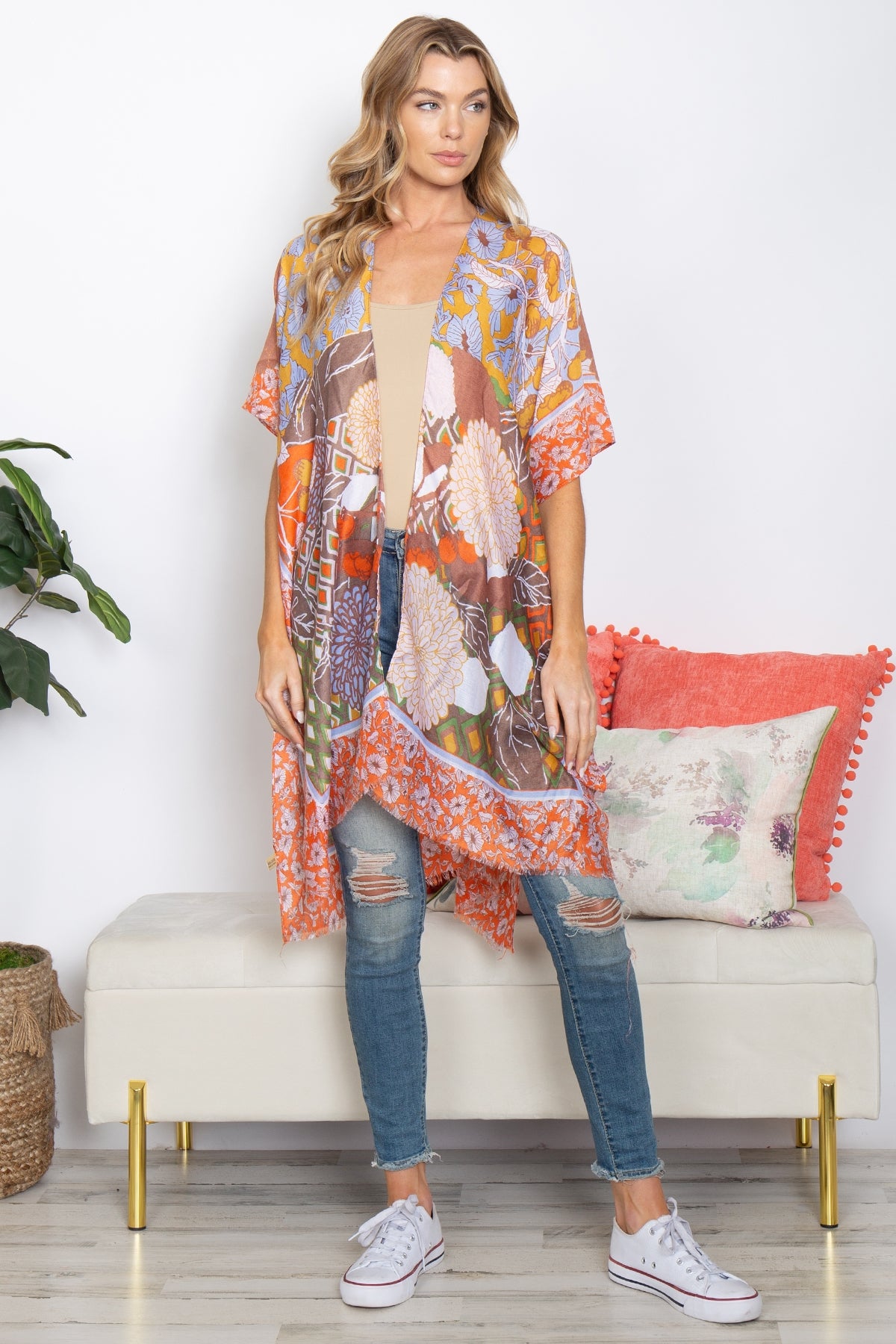 MULTI PATTERN FLOWER OPEN FRONT KIMONO (NOW $4.50 ONLY!)
