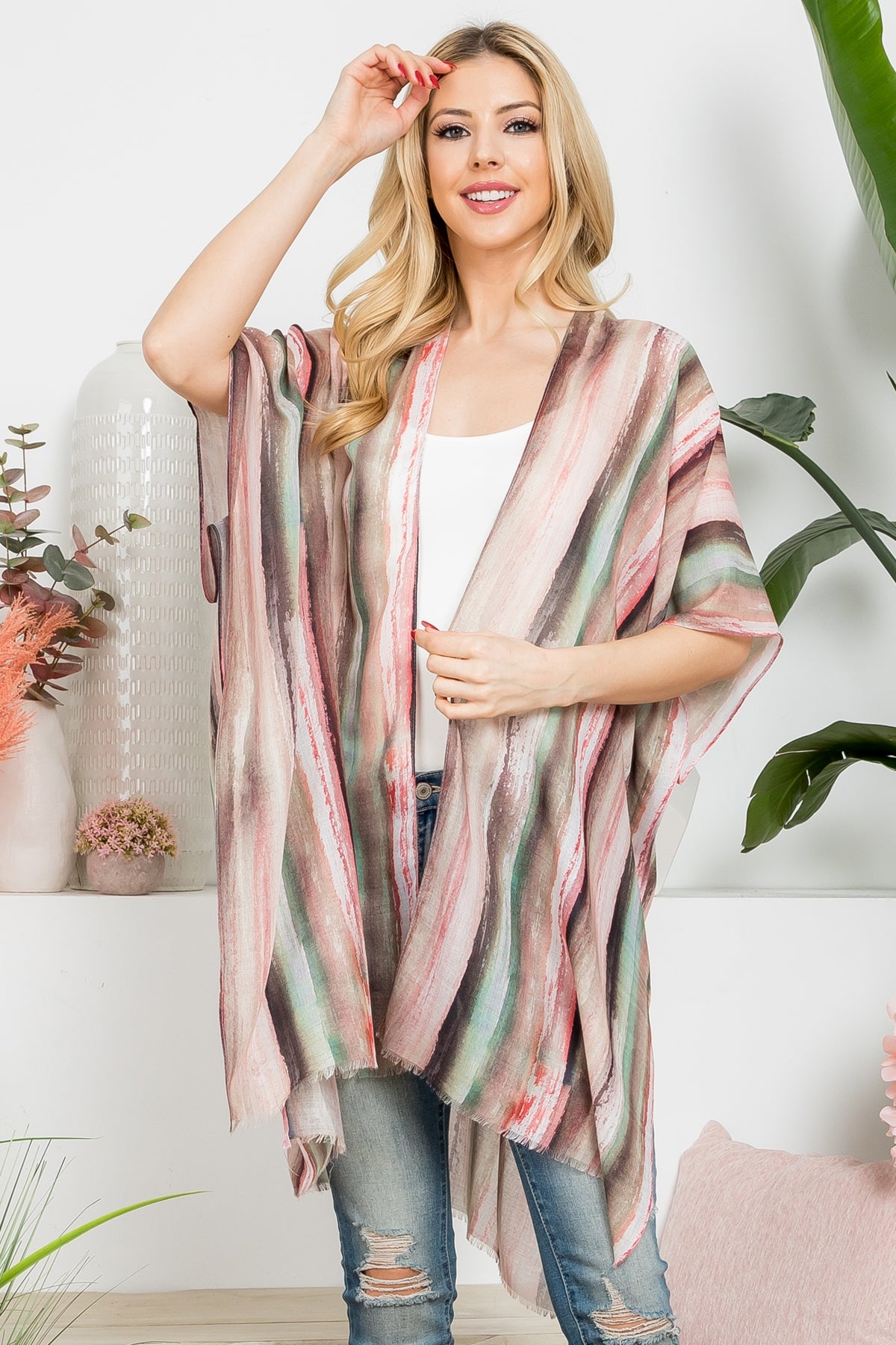 ABSTRACT VERTICAL STRIPED OPEN PRINT KIMONO/6PCS (NOW $3.00 ONLY!)