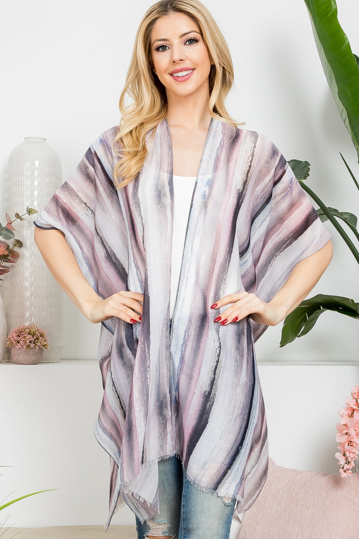 ABSTRACT VERTICAL STRIPED OPEN PRINT KIMONO/6PCS (NOW $3.00 ONLY!)