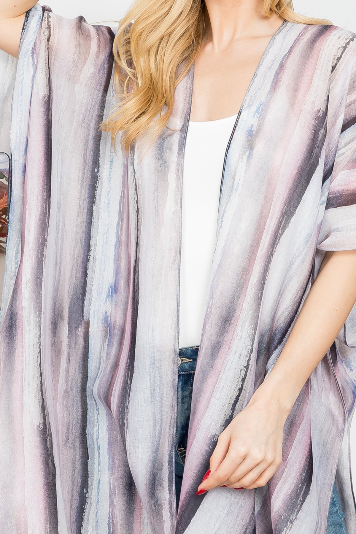 ABSTRACT VERTICAL STRIPED OPEN PRINT KIMONO/6PCS (NOW $3.00 ONLY!)