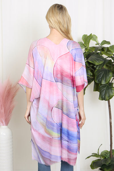 MULTICOLOR ABSTRACT PRINT TASSEL OPEN FRONT KIMONO (NOW $4.50 ONLY!)