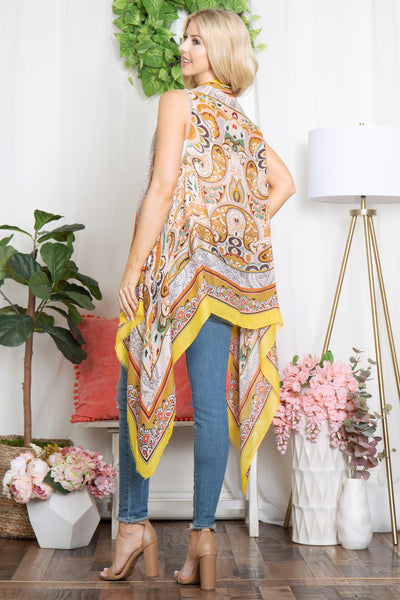 BOHO FLOWER PRINT KNEE LENGTH KIMONO VEST