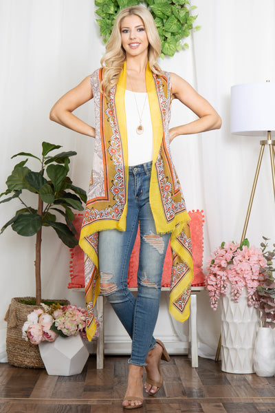BOHO FLOWER PRINT KNEE LENGTH KIMONO VEST