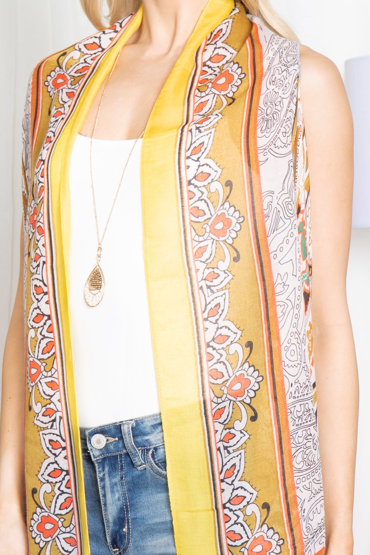 BOHO FLOWER PRINT KNEE LENGTH KIMONO VEST