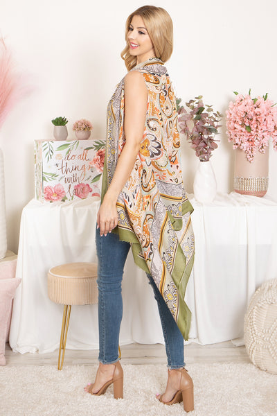 BOHO FLOWER PRINT KNEE LENGTH KIMONO VEST