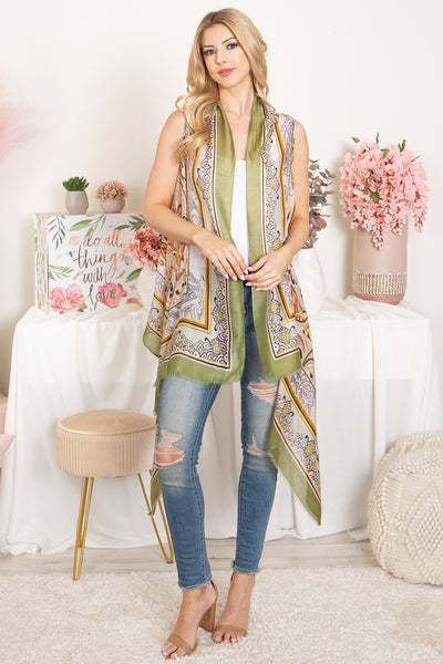 BOHO FLOWER PRINT KNEE LENGTH KIMONO VEST