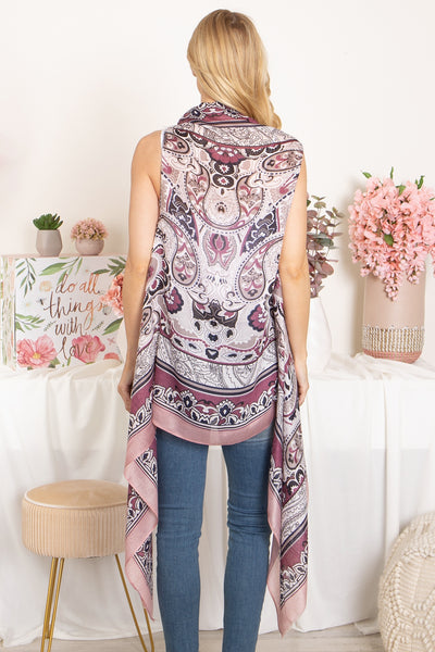 BOHO FLOWER PRINT KNEE LENGTH KIMONO VEST
