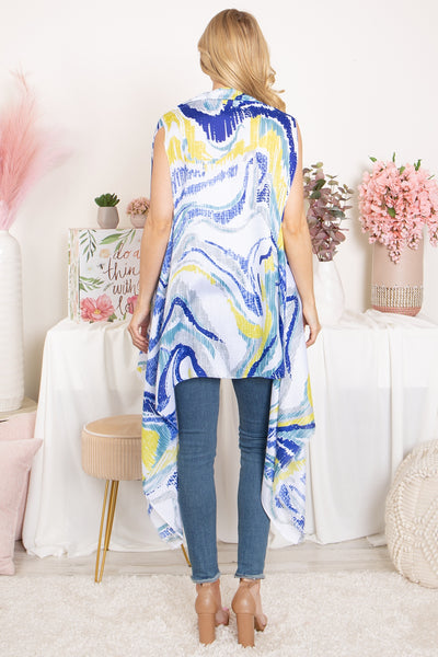 ABSTRACT PRINT KNEE LENGTH OPEN FRONT KIMONO VEST (NOW $4.00 ONLY!)
