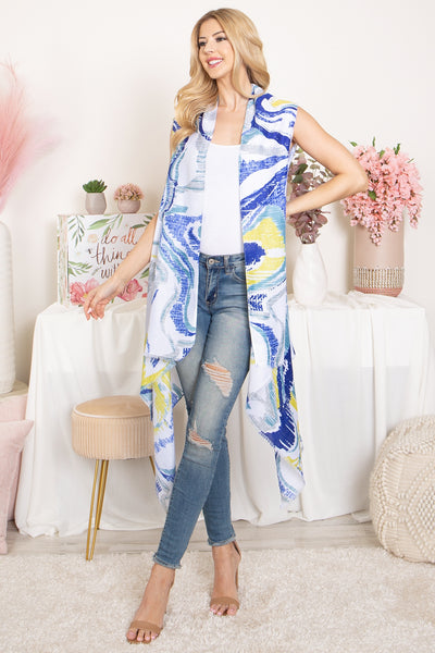 ABSTRACT PRINT KNEE LENGTH OPEN FRONT KIMONO VEST (NOW $4.00 ONLY!)
