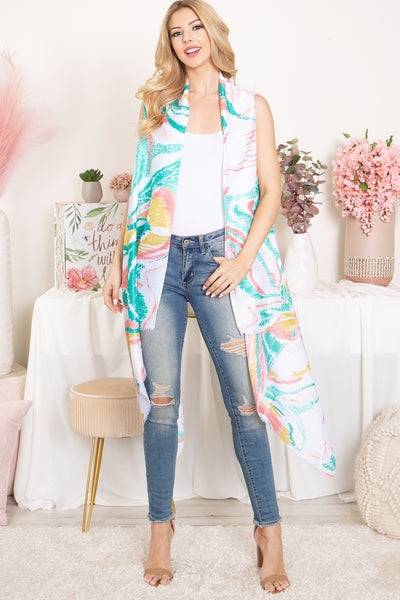 ABSTRACT PRINT KNEE LENGTH OPEN FRONT KIMONO VEST (NOW $4.00 ONLY!)