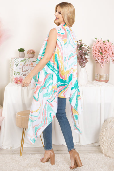 ABSTRACT PRINT KNEE LENGTH OPEN FRONT KIMONO VEST (NOW $4.00 ONLY!)