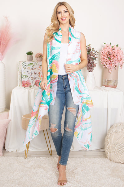 ABSTRACT PRINT KNEE LENGTH OPEN FRONT KIMONO VEST (NOW $4.00 ONLY!)