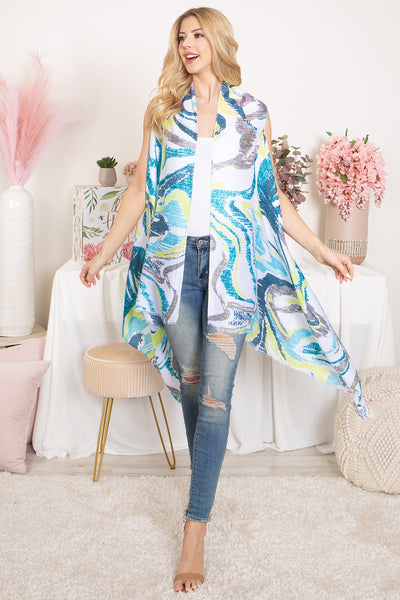 ABSTRACT PRINT KNEE LENGTH OPEN FRONT KIMONO VEST (NOW $4.00 ONLY!)