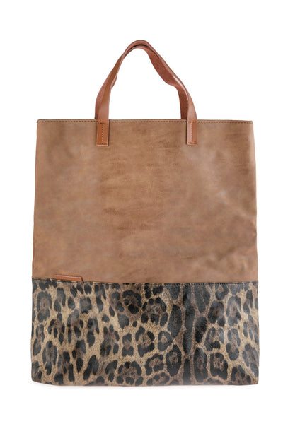 LEATHER WITH LEOPARD PRINT TOTE BAG/6PCS