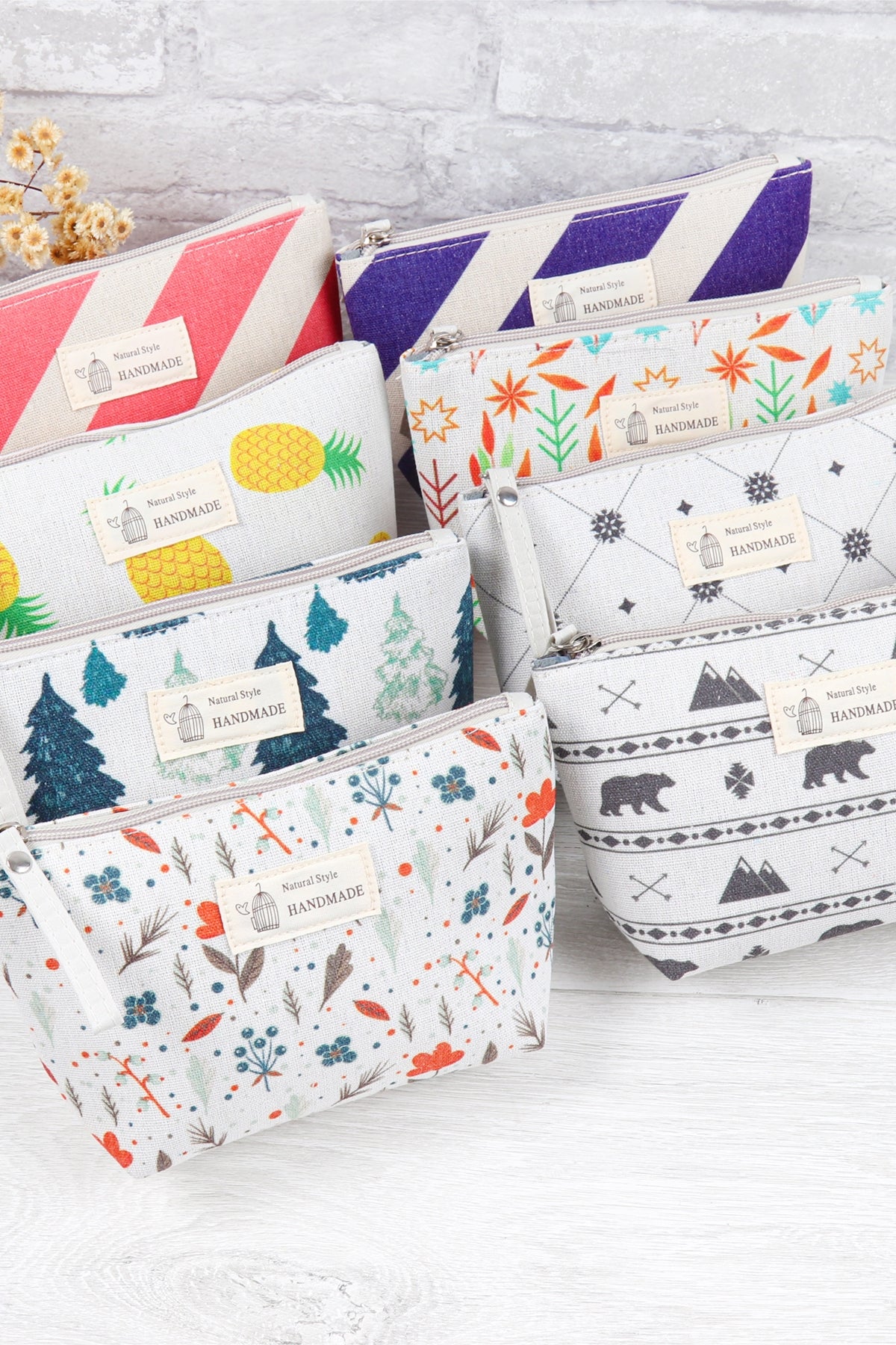 STYLE 2 TINY PLANT PRINT COSMETIC POUCH/6PCS
