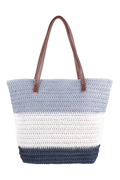 THREE TONE CROCHET WOMENS FASHION TOTE BAG/6PCS (NOW $4.00 ONLY!)