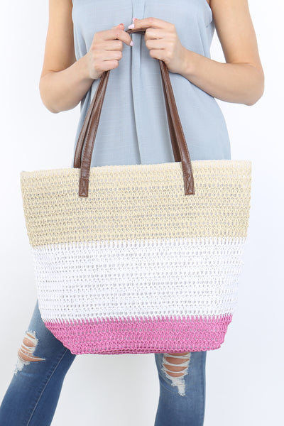 THREE TONE CROCHET WOMENS FASHION TOTE BAG/6PCS (NOW $4.00 ONLY!)