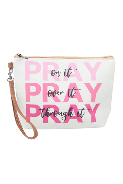 PRAY OVER ON THROUGH IT PRINT COSMETIC POUCH BAG W/ WRISTLET/6PCS