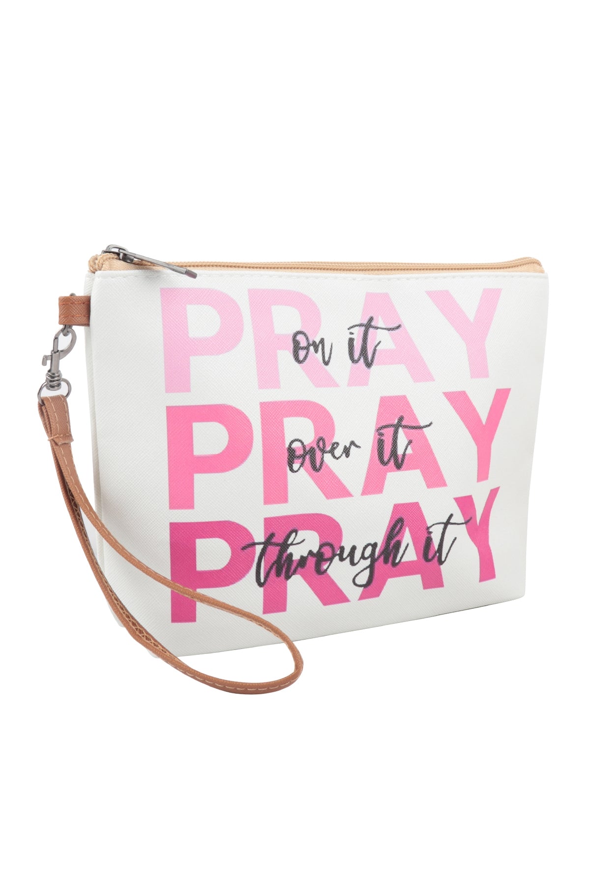 PRAY OVER ON THROUGH IT PRINT COSMETIC POUCH BAG W/ WRISTLET/6PCS
