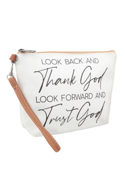 LOOK BACK AND THANK GOD PRINT COSMETIC POUCH BAG W/ WRISTLET/6PCS
