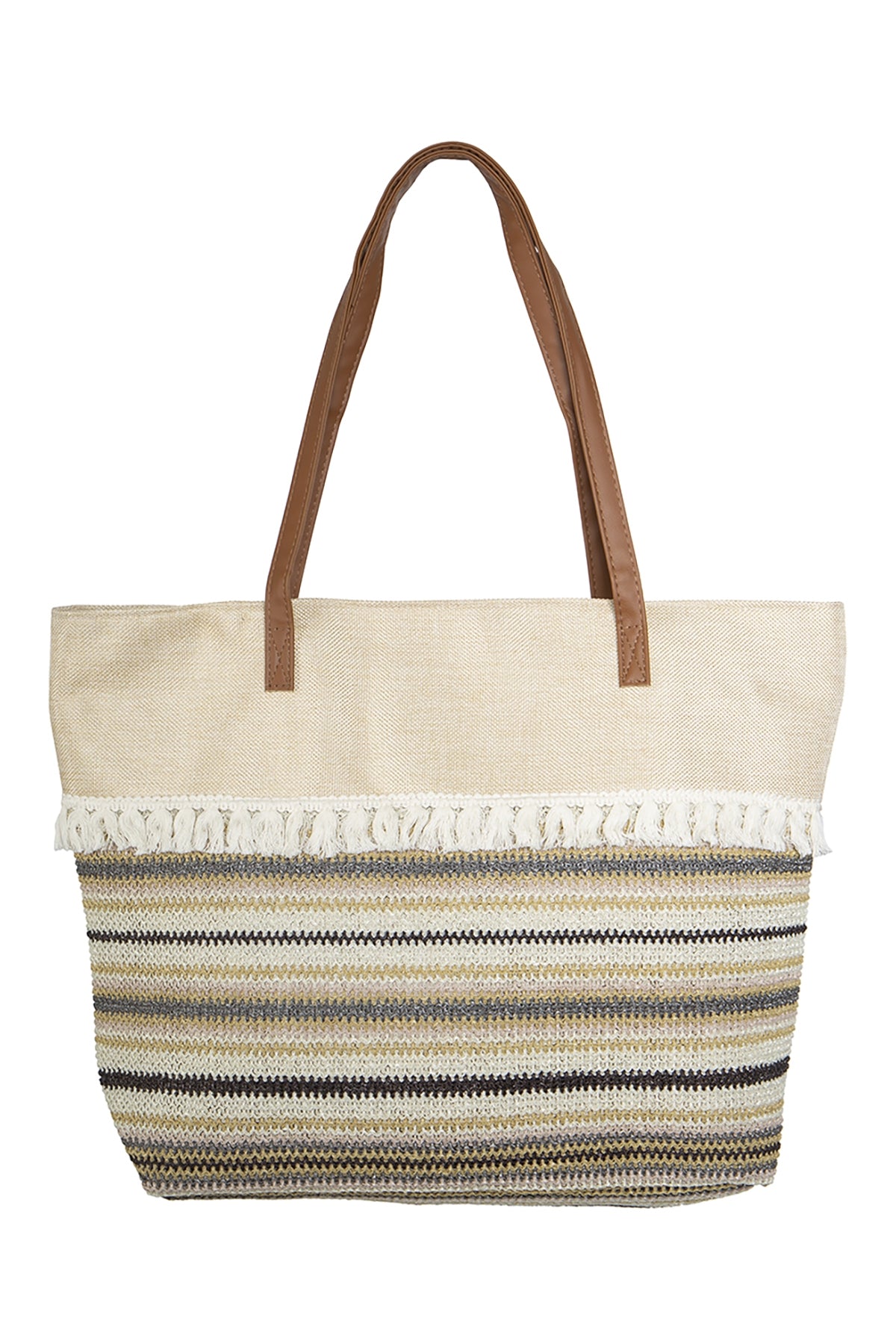 STRIPED KNIT PATTERN TOTE BAG