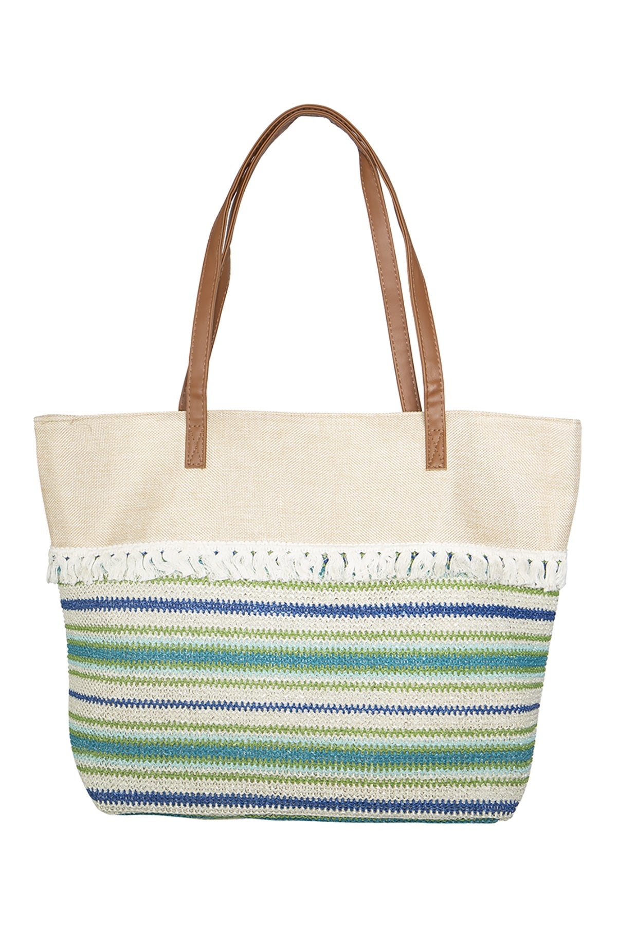 STRIPED KNIT PATTERN TOTE BAG