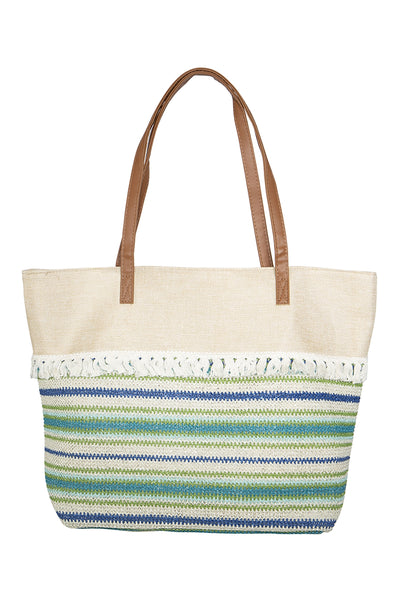 STRIPED KNIT PATTERN TOTE BAG
