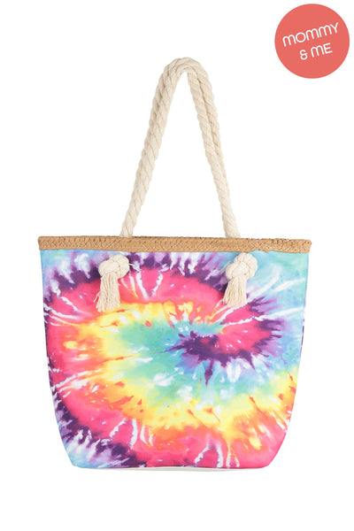 KIDS TIE DYE ROPE HANDLE SUMMER TOTE BAG