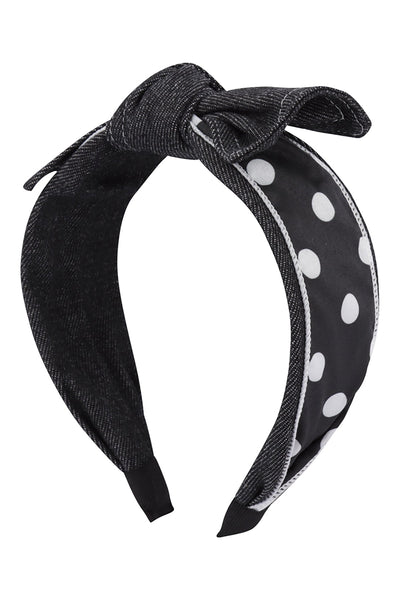 DENIM POLKA DOT PRINT KNOTTED RIBBON HEADBAND HAIR ACCESSORIES/6PCS (NOW $1.00 ONLY!)