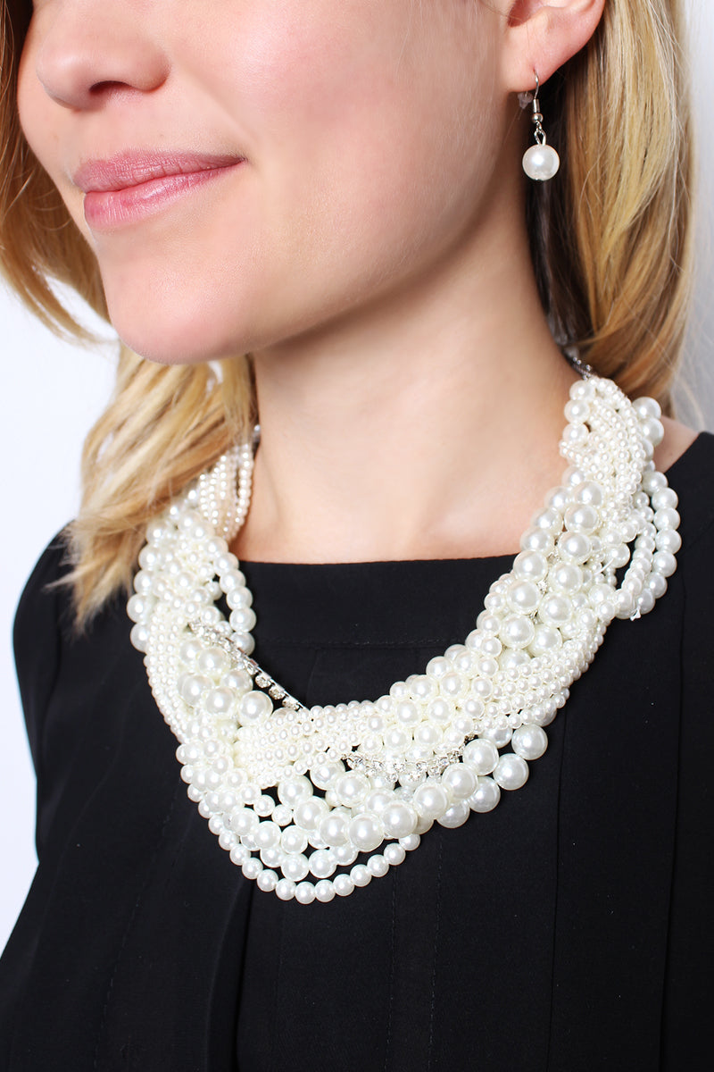 PEARL MULTI LAYERED STATEMENT NECKLACE AND EARRINGS SET/6PCS (NOW $2.75 ONLY!)