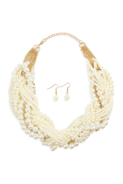 PEARL MULTI LAYERED STATEMENT NECKLACE AND EARRINGS SET/6PCS (NOW $2.75 ONLY!)