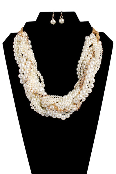 PEARL MULTI LAYERED STATEMENT NECKLACE AND EARRINGS SET/6PCS (NOW $2.75 ONLY!)