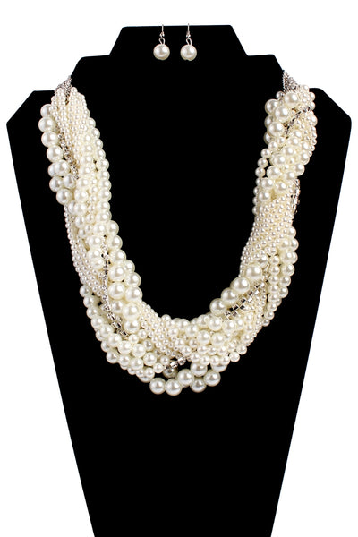 PEARL MULTI LAYERED STATEMENT NECKLACE AND EARRINGS SET/6PCS (NOW $2.75 ONLY!)