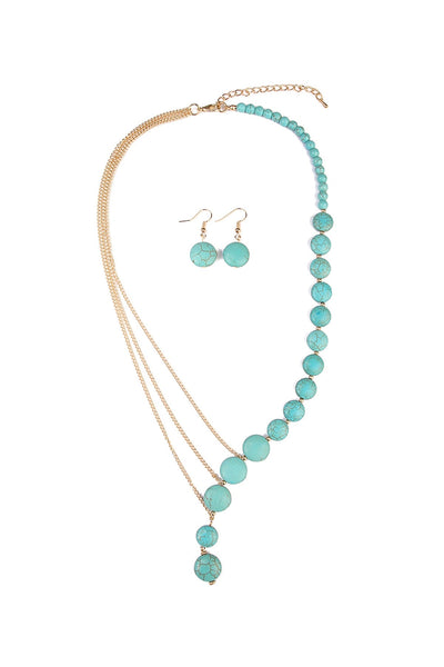 TURQUOISE SPLIT NECKLACE AND EARRING SET/6SETS (NOW $1.75 ONLY!)