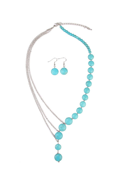 TURQUOISE SPLIT NECKLACE AND EARRING SET/6SETS (NOW $1.75 ONLY!)