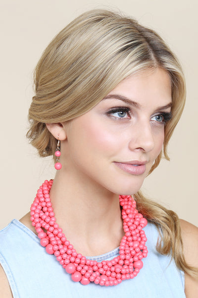 MULTI STRAND BUBBLE CHOKER NECKLACE AND EARRING SET/6SETS