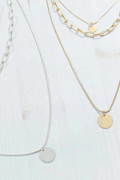 SILVER CHAIN WITH LAYERED PENDANT NECKLACE/6PCS (NOW $2.00 ONLY!)