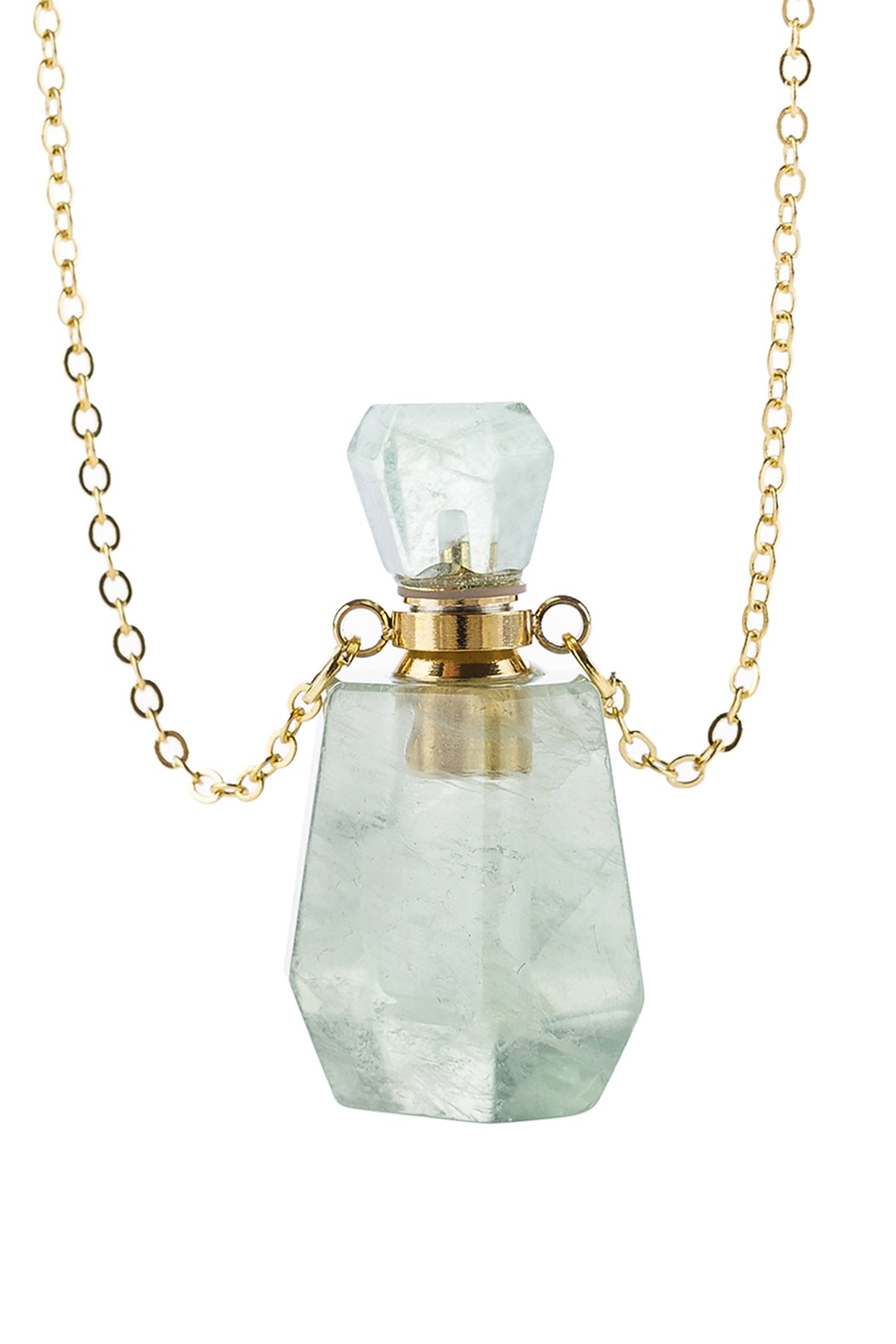NATURAL STONE ROUNDED CRYSTAL PERFUME BOTTLE NECKLACE WITH BOX