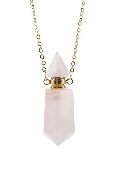 NATURAL STONE POINTED CRYSTAL PERFUME BOTTLE NECKLACE WITH BOX