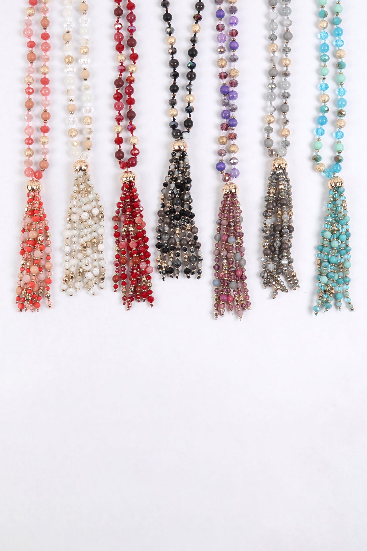 BEADED TASSEL STATEMENT NECKLACE/6PCS