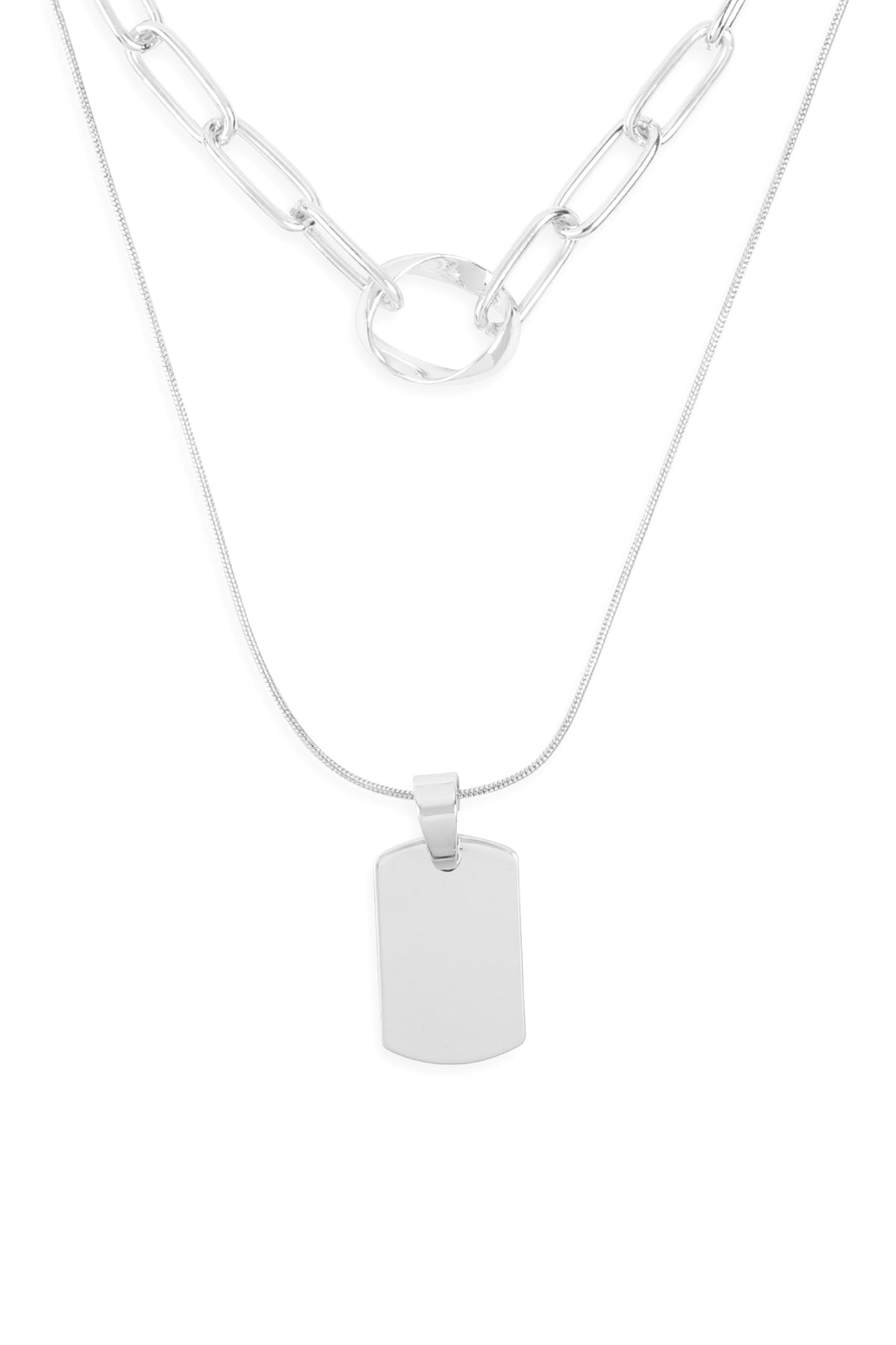 BLANK DOG TAG W/ LAYERED CHAIN NECKLACE