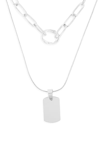 BLANK DOG TAG W/ LAYERED CHAIN NECKLACE