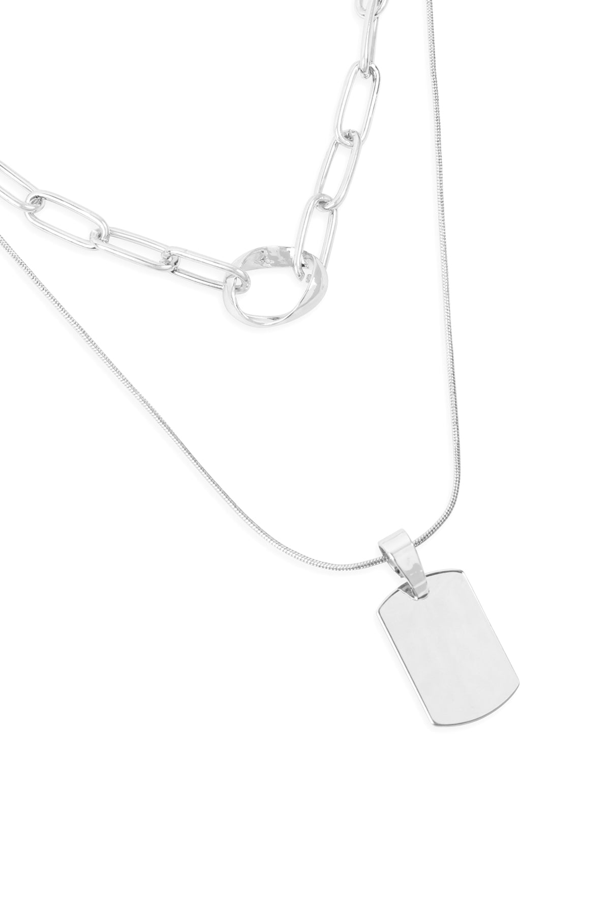 BLANK DOG TAG W/ LAYERED CHAIN NECKLACE