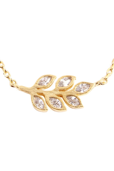 LEAVES BRANCH CRYSTAL PAVE PENDANT NECKLACE